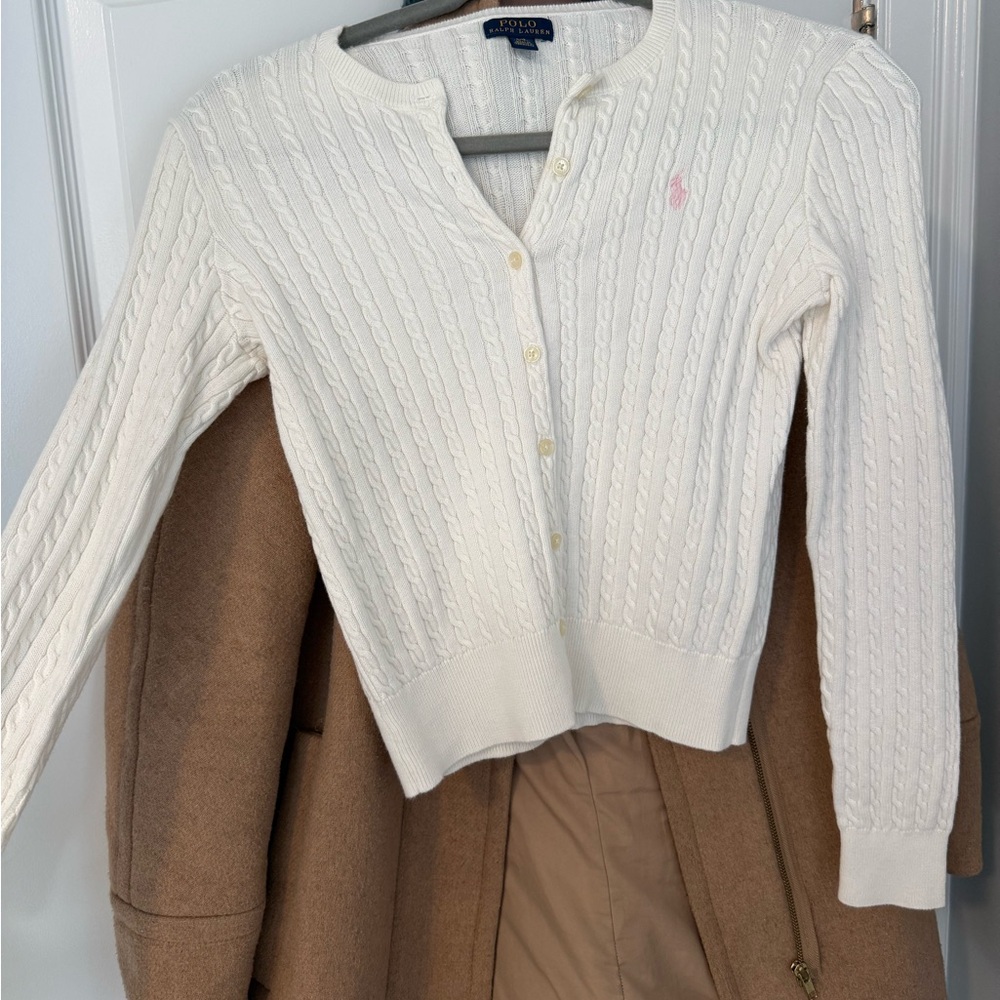 Ralph Lauren Girls Cream Cable Knit Sweater